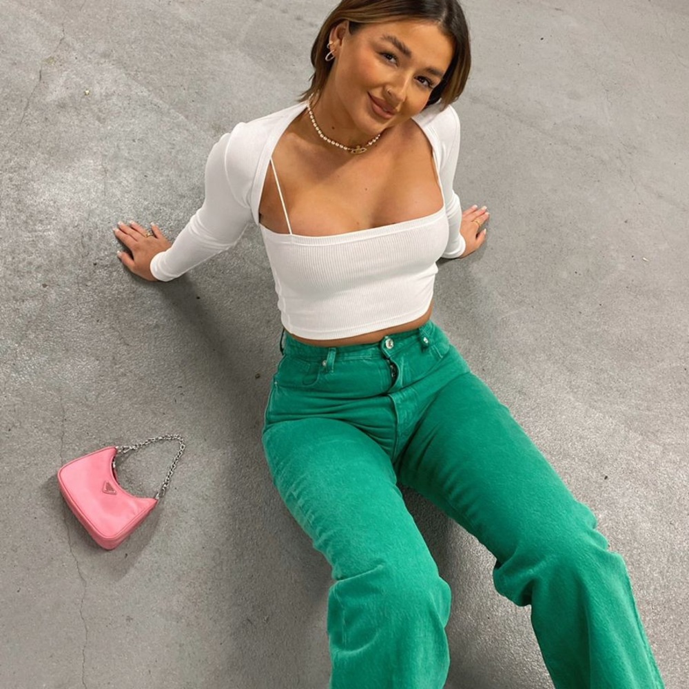 Zara // green wide leg jeans